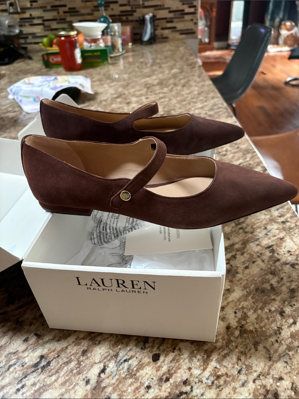 Ralph Lauren Brown Suede Pointed Mary Jane Flats NWT!! - Picture 2 of 5